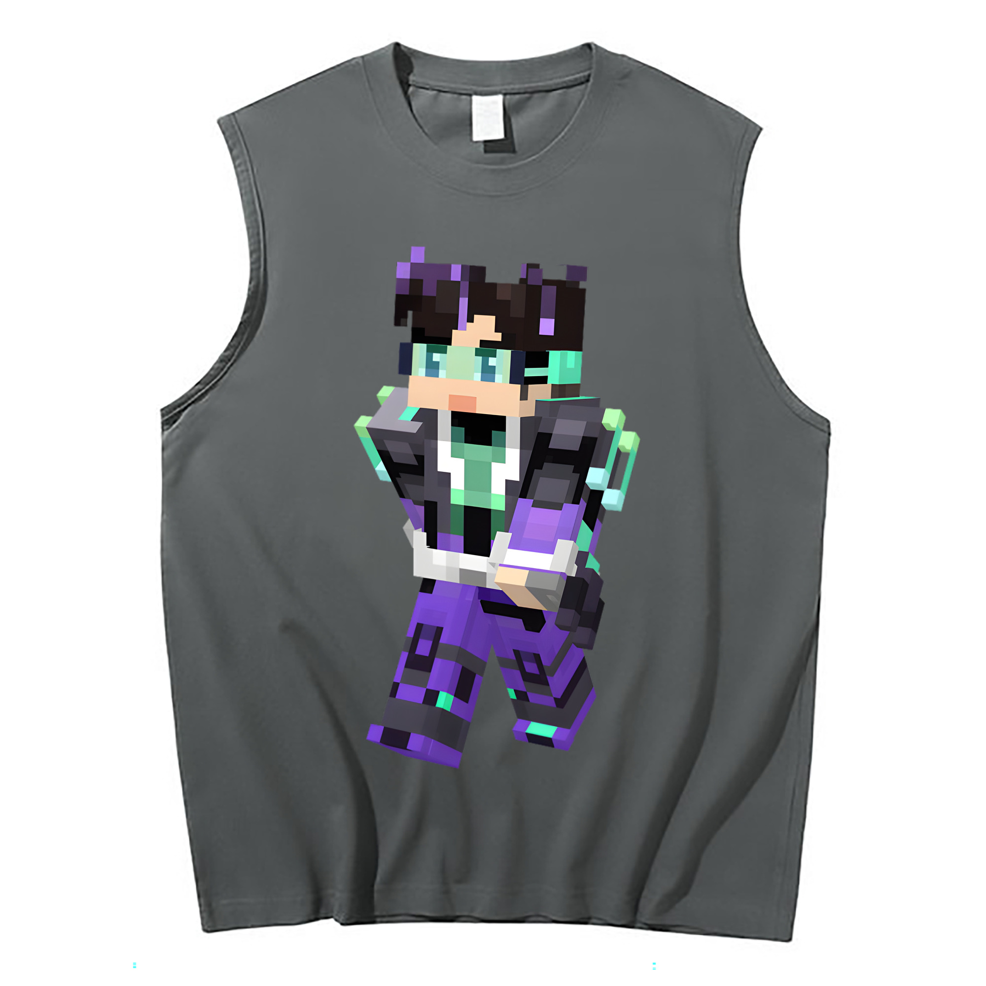 （画像用） マインクラフト ブロックの世界 Minecraft MC Block world コットン100％タンクトップ（フロントプリント）